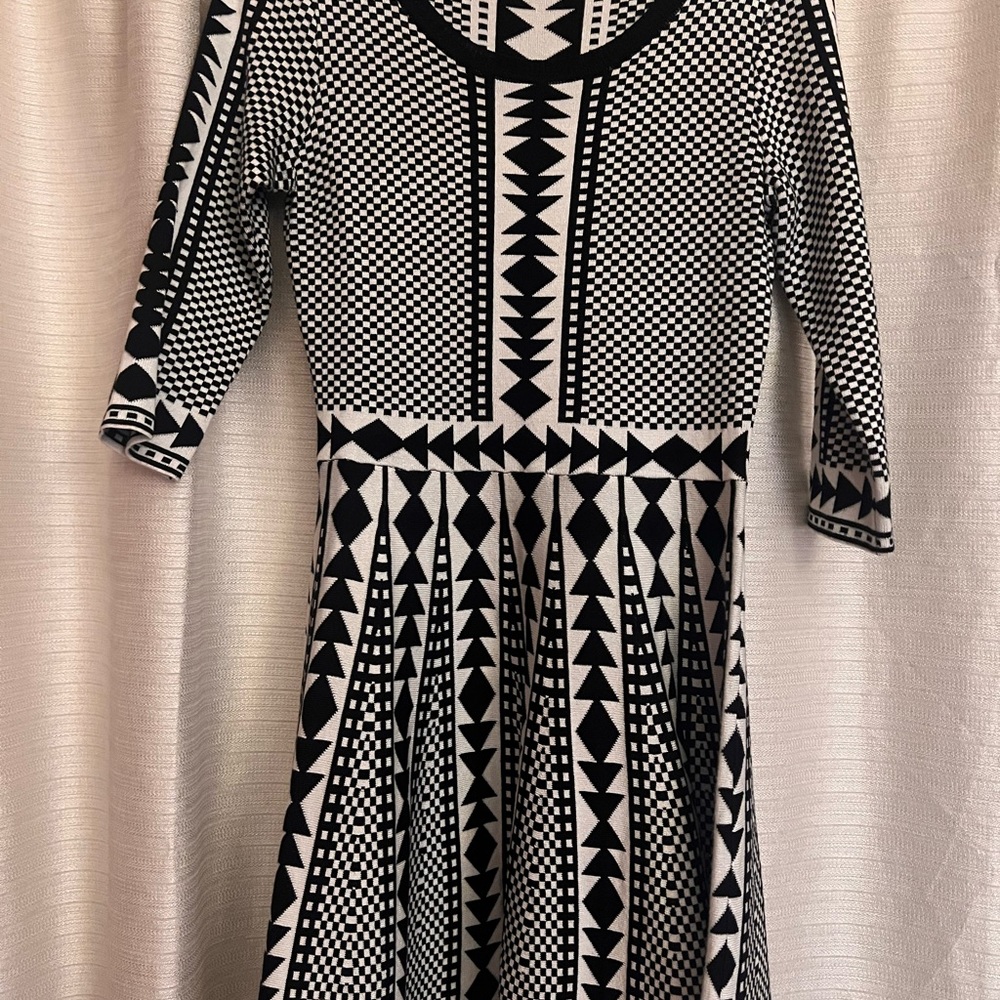 Geometric Patterned Black and White Kids Dress